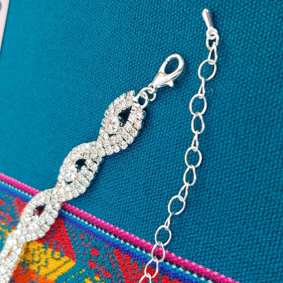 Women's Silver Tone Rhinestone Crystal Formal Bracelet Adjustable - Picture 6 of 13